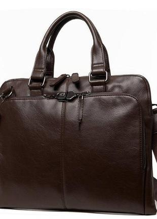 Мужской деловой портфель для документов кожа пу, стильная мужская сумка формат а4 для ноутбука коричневый
