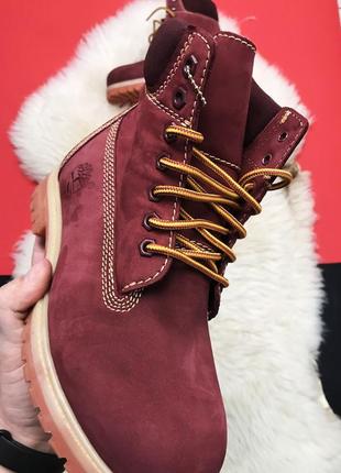 Timberland bordo fure premium💎зимние💎женские кожаные ботинки бордовые5 фото