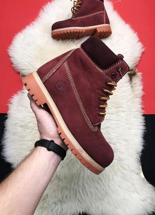 Timberland bordo fure premium💎зимние💎женские кожаные ботинки бордовые7 фото