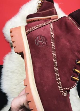 Timberland bordo fure premium💎зимние💎женские кожаные ботинки бордовые8 фото