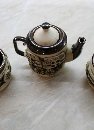 Чайный набор с натуральной чистой глины: чайник заварник и 2 чашки2 фото