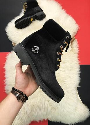 Жіночі демісезонні вельветові черевики timberland black velvet x off white, осінь.1 фото