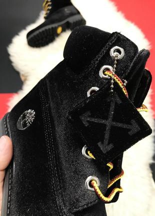 Жіночі демісезонні вельветові черевики timberland black velvet x off white, осінь.2 фото