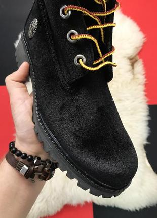 Демисезонные женские вельветовые ботинки timberland black velvet x off white, осень.4 фото