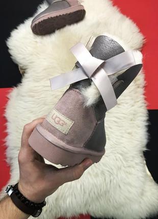 Зимові жіночі чоботи уггі🌹ugg mini bailey bow ii grey, сірі шкіряні угі.2 фото