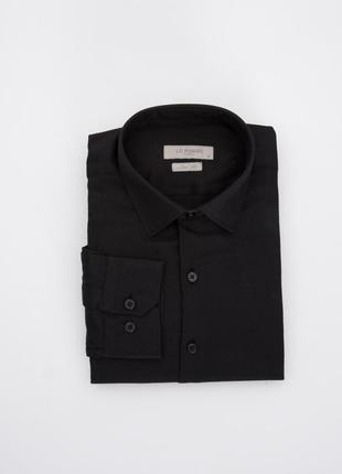 Черная мужская рубашка lc waikiki / лс вайкики классического покроя с черными пуговицами4 фото