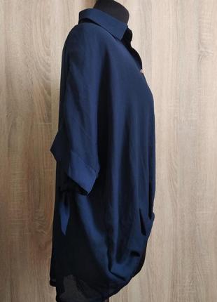 Блуза - сорочка вільного асиметричного крою глибокого синього кольору2 фото