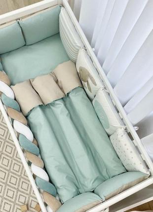 Комплект постельного белья для новорождённого арт дизайн "ку-ку", цвет мятный4 фото