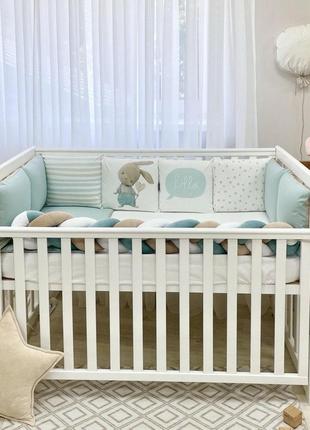 Комплект постельного белья для новорождённого арт дизайн "ку-ку", цвет мятный7 фото