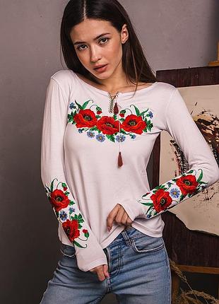 Вишиванка-лонгслів moderika макове поле білий з довгим рукавом xxxl