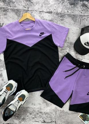 Летний фиолетовый спортивный костюм комплект nike + кепка найк в подарок фіолетовий літній костюм nike tech fleece + кепка в подарунок