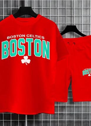 Летящий красивый спортивный костюм комплект оверсайз boston celtics красный летний комплект оверсайз с принтом