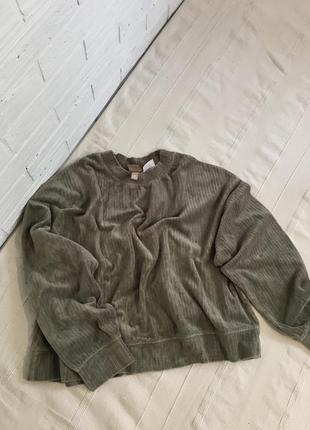 Фисташковый велюррой свитшот h&m, вельветовый как zara, mango