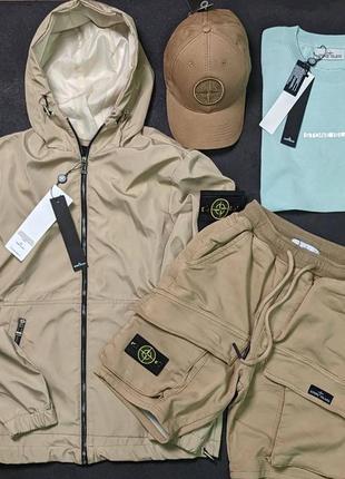 Летний зелёный хаки спортивный костюм комплект stone island зелений літній комплект stone island