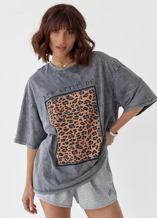Жіноча футболка тай-дай із леопардовим принтом1 фото