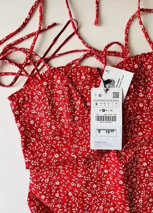 Zara оригинал новый 100% хлопок секси топ красный в цветочный принт