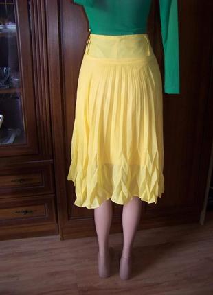 Шифоновая желтая юбка в складку на подкладке aser 42 размер5 фото