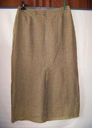 Длинная льняная юбка в полоску с разрезом yellohammer 42 евр.1 фото