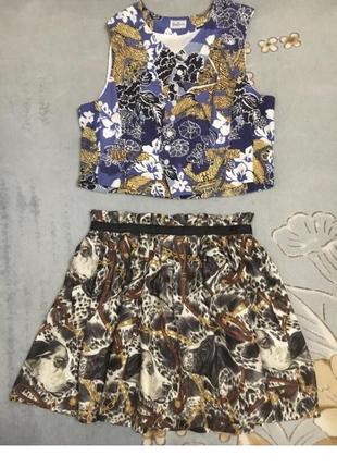 Шелковая  шелк короткая юбка  zara с карманами принт собачки6 фото