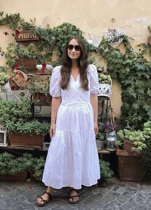 Платье белоснежное миди длинная хлопковая прошва h&amp;m 36/s