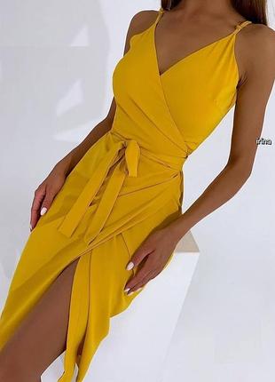Новое платье на запах, цвет горчица.