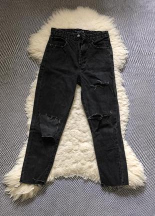 Рваные джинсы мом mom штаны джинсовые графит