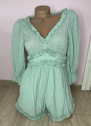 Плаття міні, зелена мятна сукня комбінезон з відкритою спиною1 фото