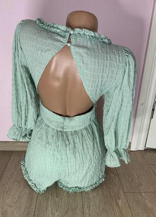Плаття міні, зелена мятна сукня комбінезон з відкритою спиною2 фото