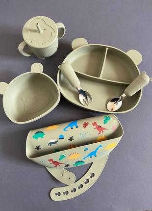Сет ведмедиків силіконовий посуд дитячий посуд8 фото