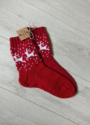 В'язані шкарпетки ручної роботи новорічні2 фото