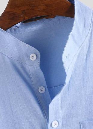 Мужская серая льняная рубашка с коротким рукавом | 4 цвета6 фото