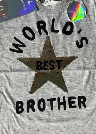 Футболка h&m  3-4 роки з паєтками best brother нова2 фото