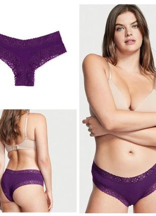 Бавовняні трусики чікі victoria's secret cotton lace-waist cheeky panty1 фото