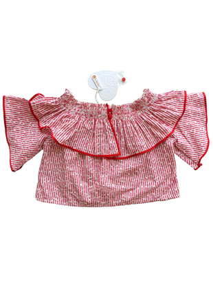 Топ-блуза to be too tf18445 красно-белая прошва с вышивкой хлопковая xxs-xs2 фото