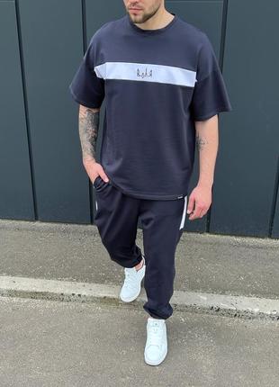 Мужской спортивный комплект брюки + футболка в графитовом цвете / качественные костюмы для мужчин на каждый день