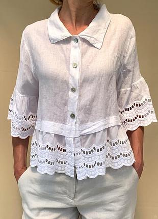 Льняная блуза с кружевом