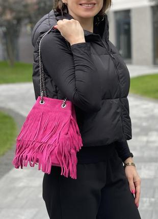 Замшева малинова сумка з бахромою, італія, кольори в асортименті