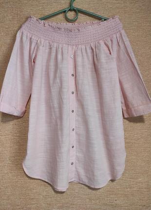 Оитная хлопковая нежно розовая блузка рубашка туника1 фото