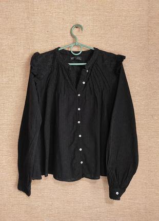 Чорна юавовняна блузка сорочка рубашка з мереживом
