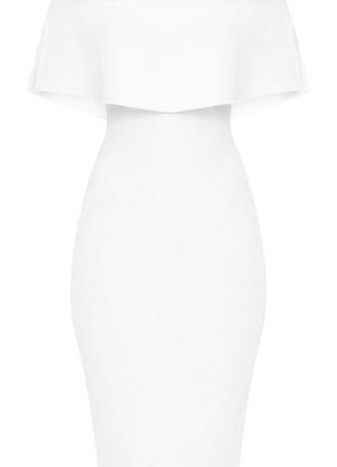 Белое платье миди с открытыми плечами5 фото