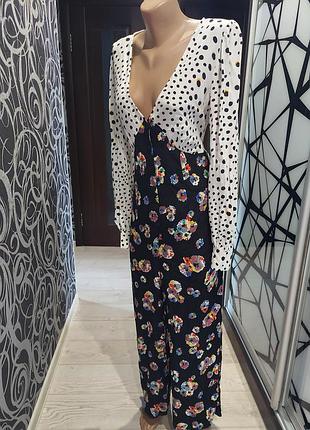 Крутой брючный комбинезон asos в горошек и цветочый принт 44-46