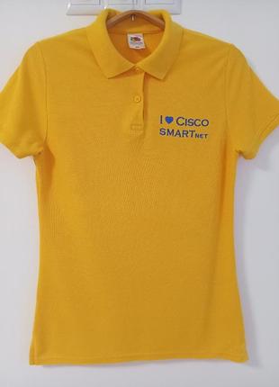 Футболка поло жёлтого цвета fruit of the loom lady fit 65/35,р.m.