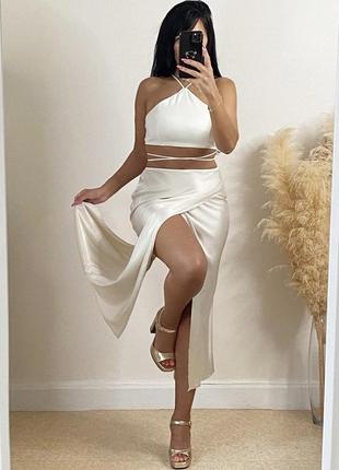 Шикарная сатиновая миди юбка zara с разрезами оригинал3 фото