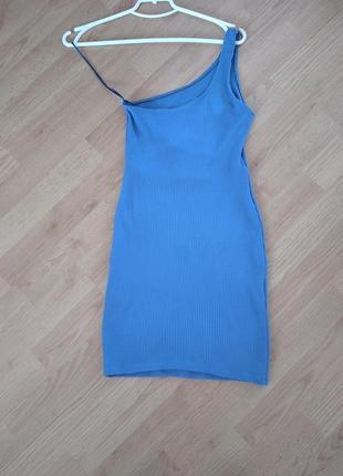 Платье на одно плечо, голубое, р.362 фото