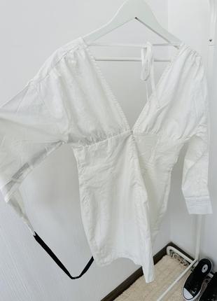 Біла бавовняна сукня на гачках з довгими рукавами8 фото