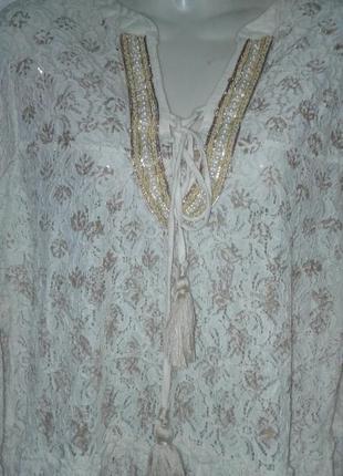 Шикарная кружевная котоновая блуза туника бохо стиль2 фото