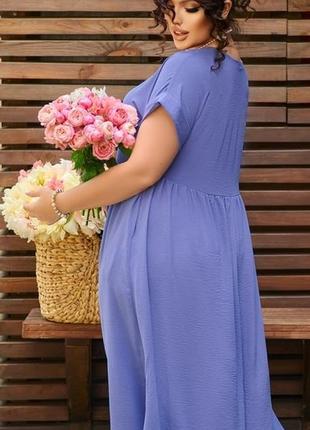 Платье женское миди оверсайз летнее, с коротким рукавом, батал большие размеры, синий цвет джинс4 фото