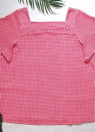 Бавовняна футболка блуза в клітинку виші, квадратний виріз, бавовна, великий розмір, батал2 фото