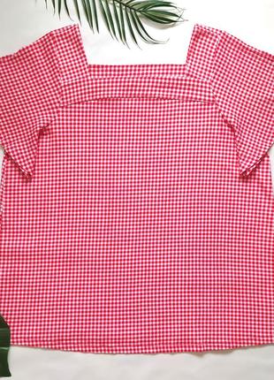 Хлопковая футболка блуза в клетку виши, квадратный вырез, хлопок, большой размер, батал4 фото