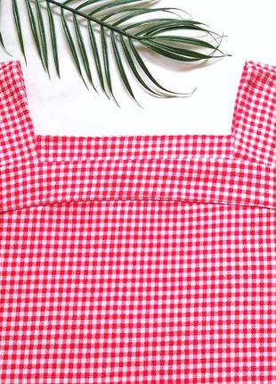 Хлопковая футболка блуза в клетку виши, квадратный вырез, хлопок, большой размер, батал5 фото